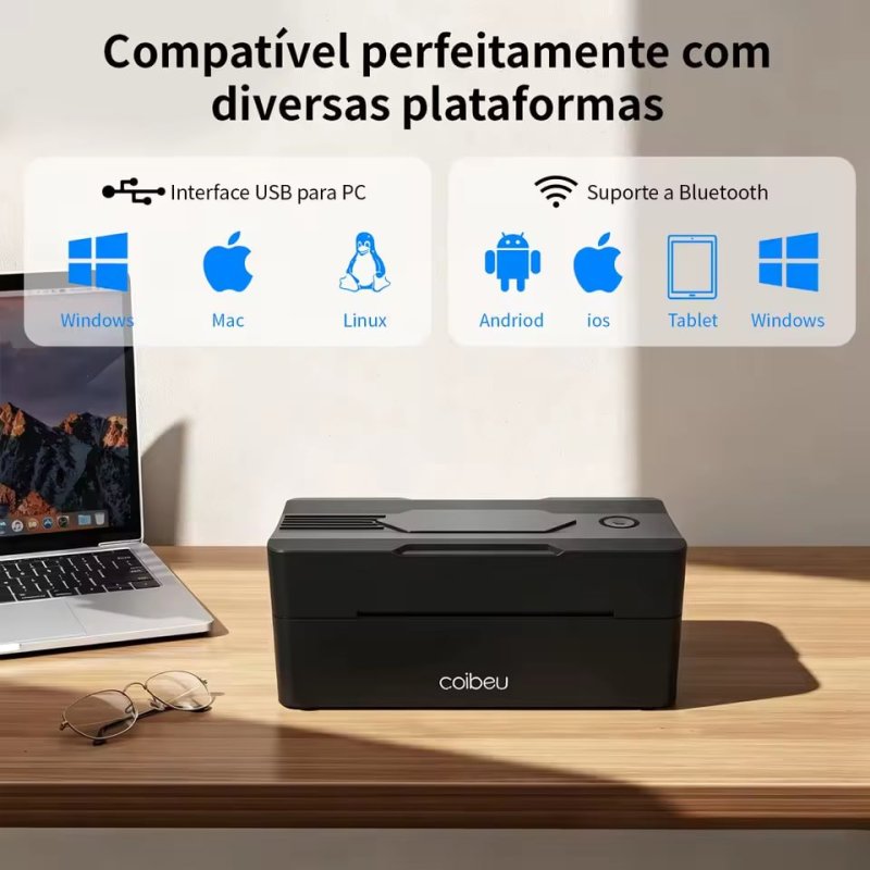 Impressora Térmica Portátil Bluetooth USB 30-110mm 203DPI 160mm/s