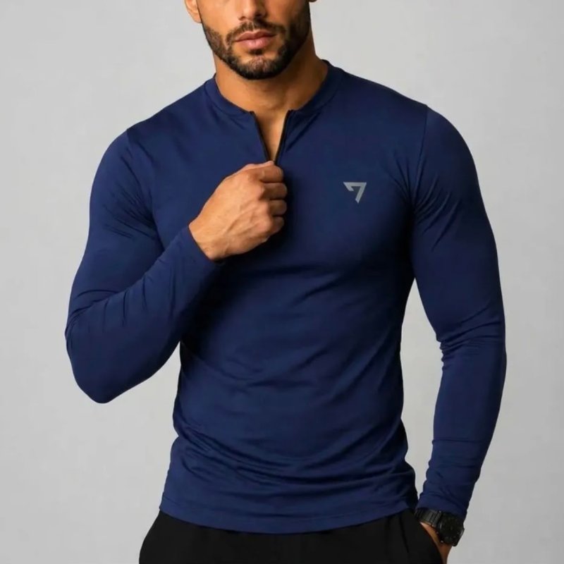 Camisa Térmica Masculina Segunda Pele Manga Longa Com Zíper Preto M