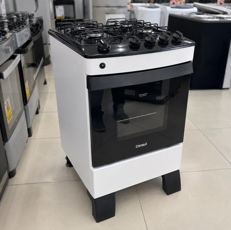Fogão Consul 4 Bocas Branco Com Mesa Esmaltada - Cfo4zab