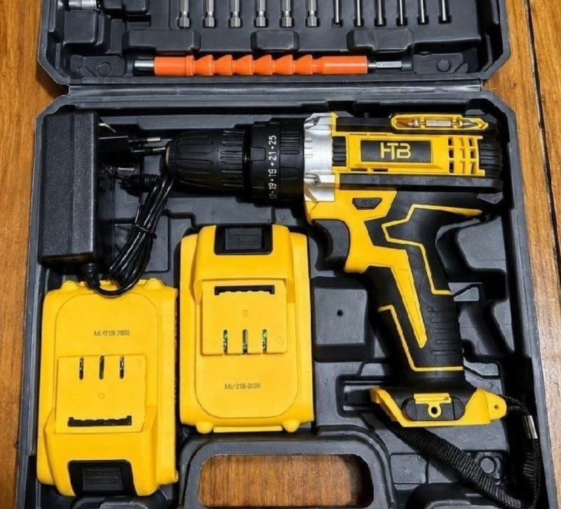 Parafusadeira Furadeira C/ 2 Baterias Maleta Kit Completo Led Eixo Flexível Vários Níveis Torque Simake Amarelo 127/220v 60 Hz