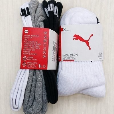 Kit 6 Pares Meias Puma Cano Médio Alto Atoalhada Original