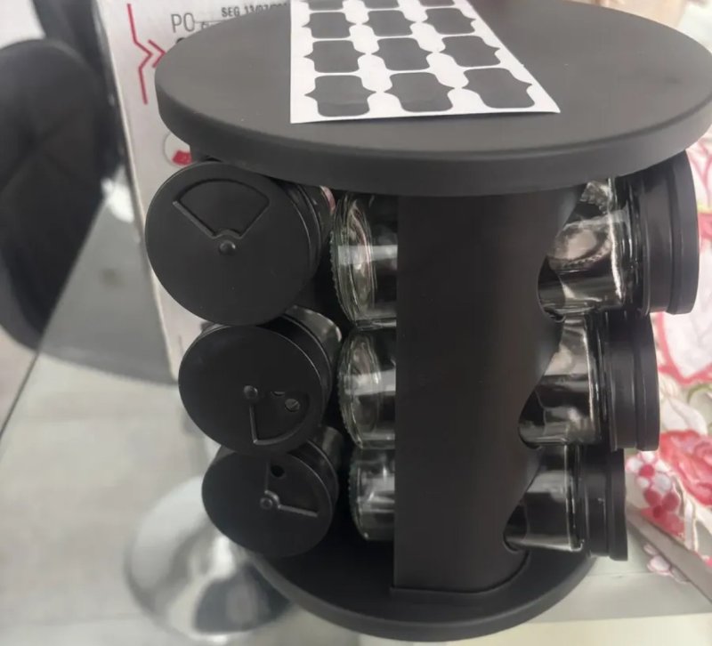 Porta Temperos Giratório 360° Com 12 Potes De Vidro 85ml