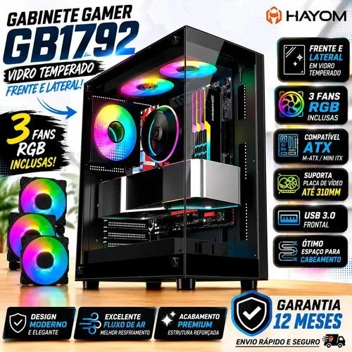 Gabinete Gamer Mid Tower Rgb Atx Em Vidro Temperado Gb1792 Preto