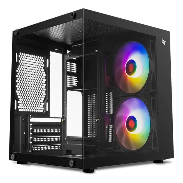Gabinete Gamer Aquario Pichau Atom X Pg-atomx-bk Lat De Vidro C/2 Fans Bk Cor Preto