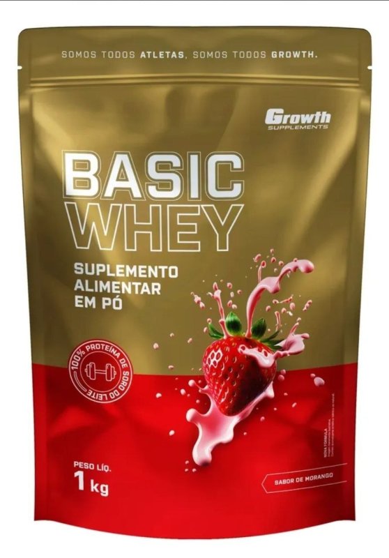 Basic Whey 1kg Growth Supplements - Morango