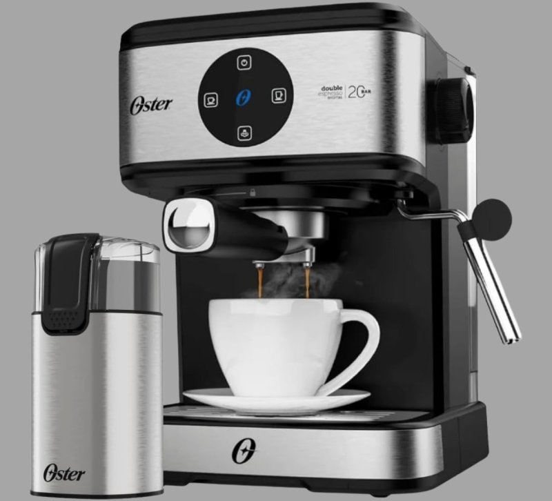 Oster Kit Espresso Oster - Cafeteira Double e Moedor de Café Elétrico Inox - 220V