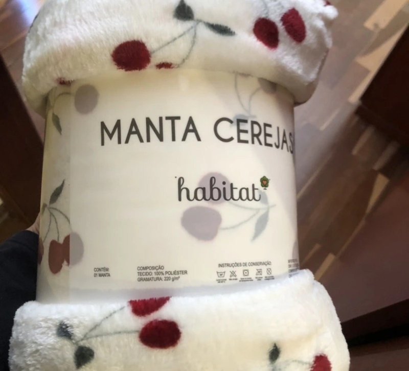 Cobertor Casal Manta Cereja Habitat Poá Bolinha Soft Macia Cereja Cerejas