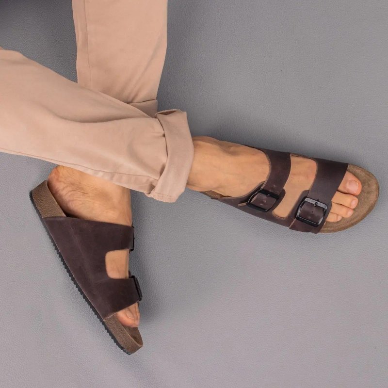 Sandalia Masculina Birken Chinelo Em Couro Legitimo Nathos