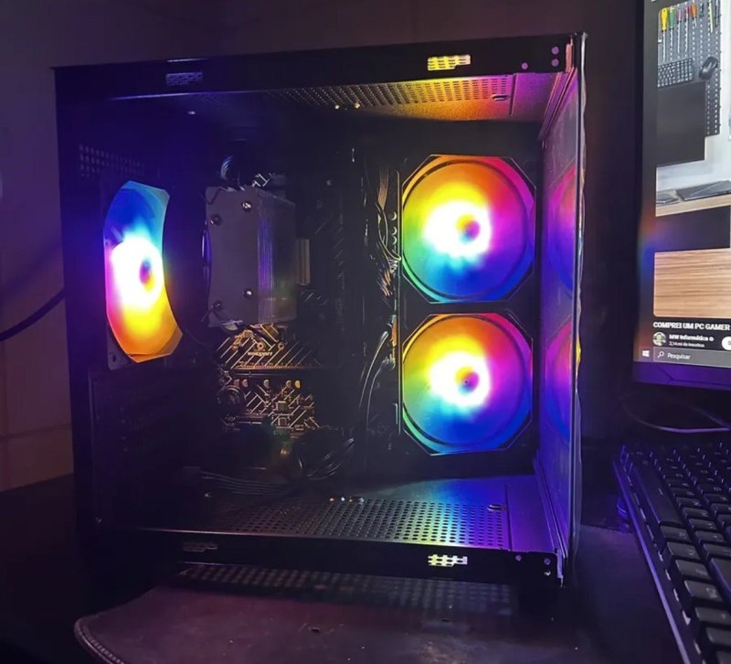 Gabinete Gamer Aigo Luna A275 Preto Mini-tower Com Lateral De Vidro E 3 Fans Rainbow