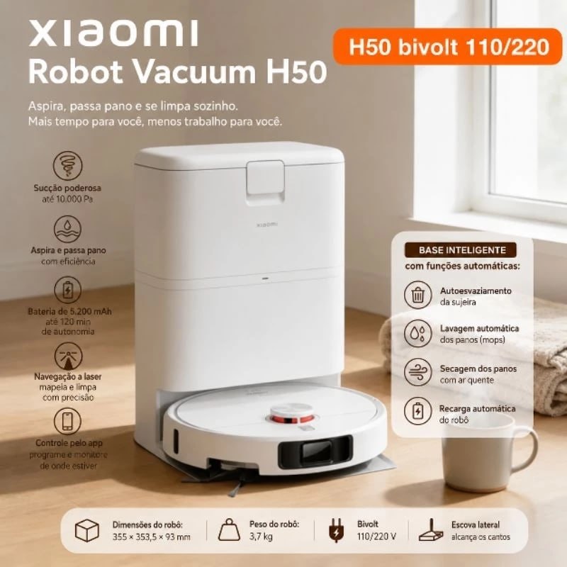 Xiaomi H50 Robô Aspirador 2026 - Bivolt 110/220V