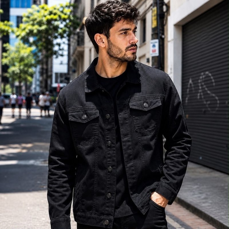 Jaqueta Masculina Jeans Preta Botões