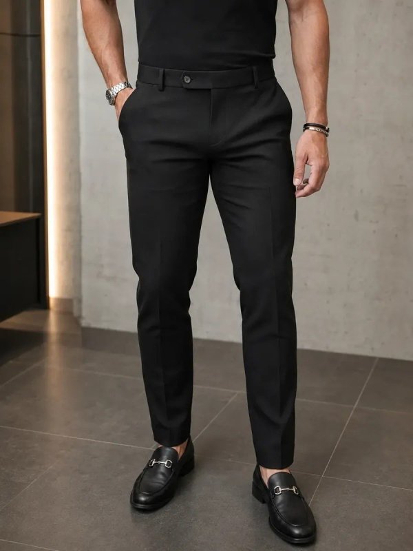 Calça Alfaiataria Masculina Slim Fit Premium Social Preto Liso 40