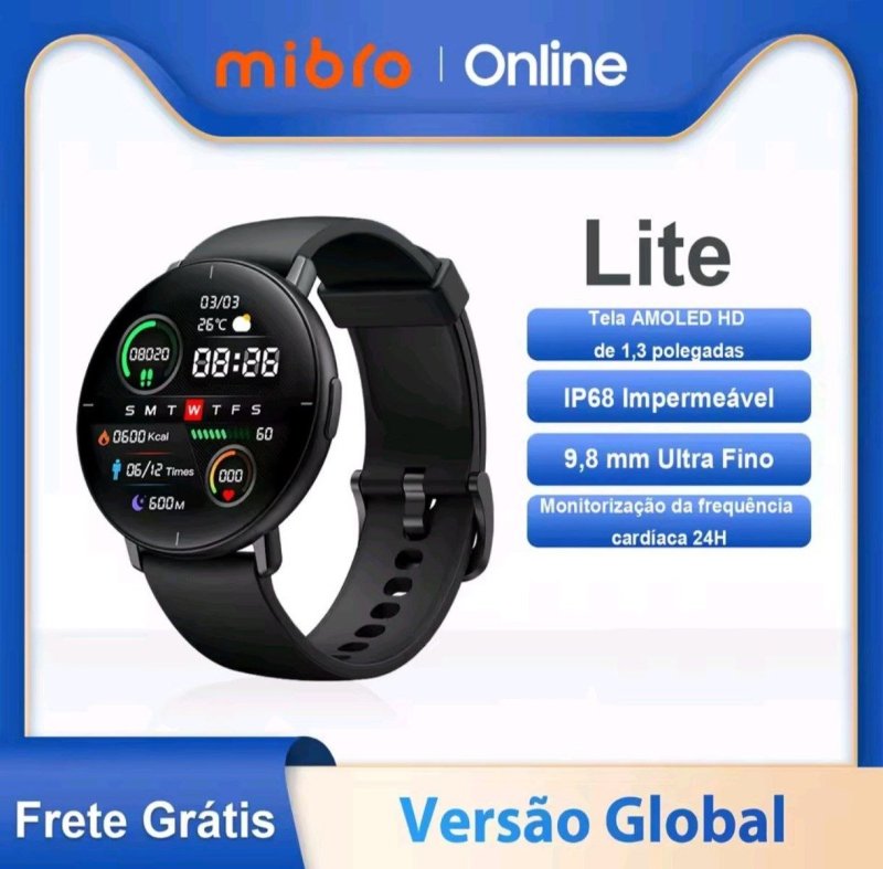 Mibro Lite Smartwatch Versão Global 1.3Inch AMOLED HD Display IP68 Controle de Aplicativo À Prova D' Água Monitoramento de Fitness Bluetooth Esporte Homens Mulheres Smart Watch iOS Android Compatível