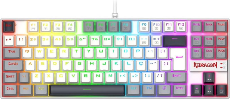 Teclado Mecânico Gamer Redragon Kumara RGB Branco, Preto e Cinza Switch Marrom