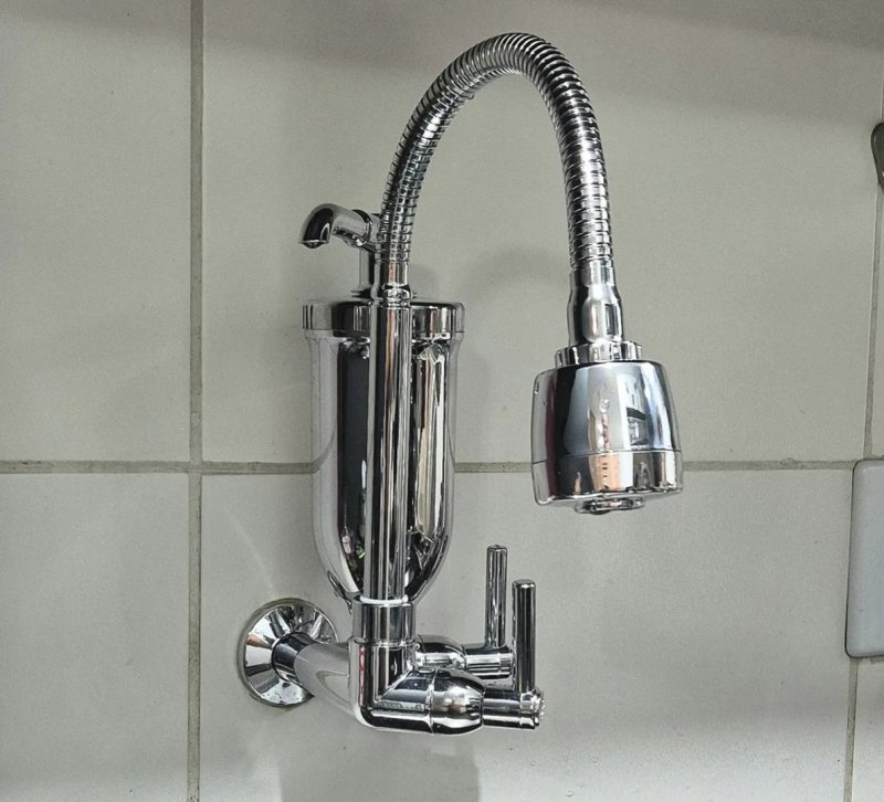 Torneira Com Filtro Com Purificador Agua Bica Flexível Gourmet Para Cozinha Parede Luxo Chuveirinho 2 Modos De Jatos A Mais Vendida Prateado