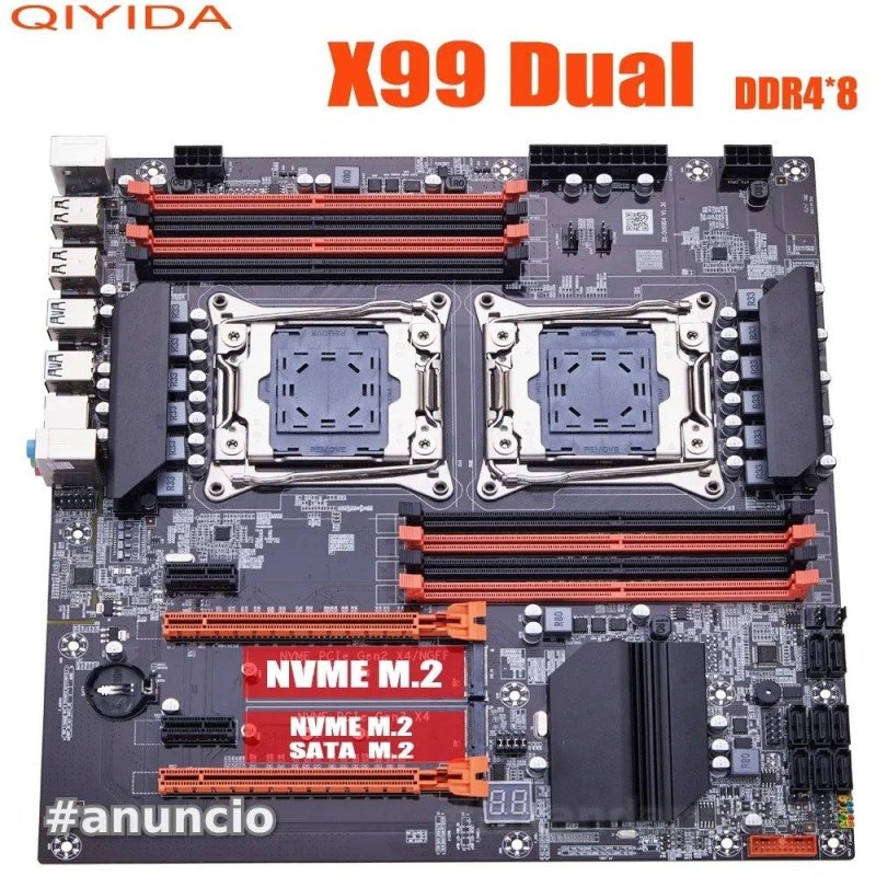 Placa mãe Qiyida Dual X99, Chip C612, 8x DDR4, 2x Nvme