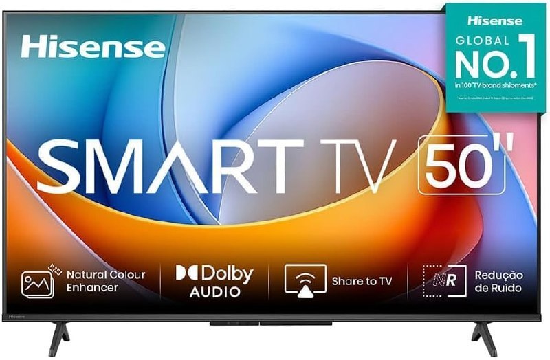 Hisense Smart TV FHD 50" polegadas 50A4NV com Processador AI, HDR10, DTS Virtual X, MiraCast, DLNA, Compatibilidade Alexa, Google Home
