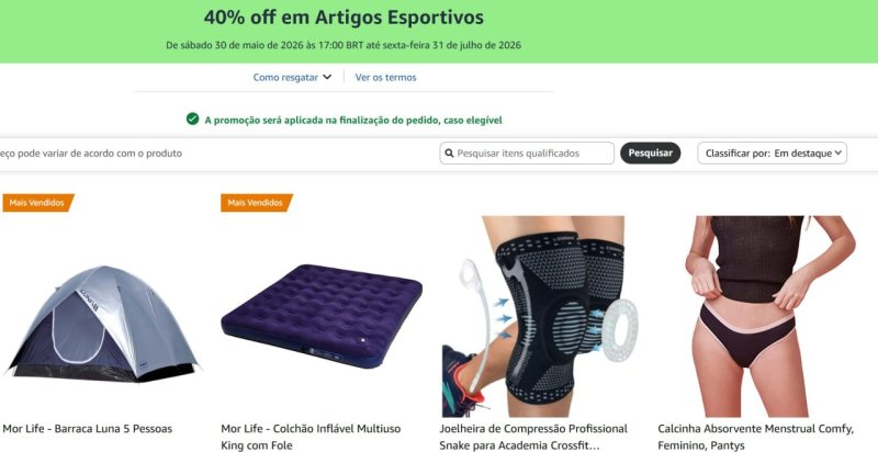 Amazon - 40% off em Artigos Esportivos