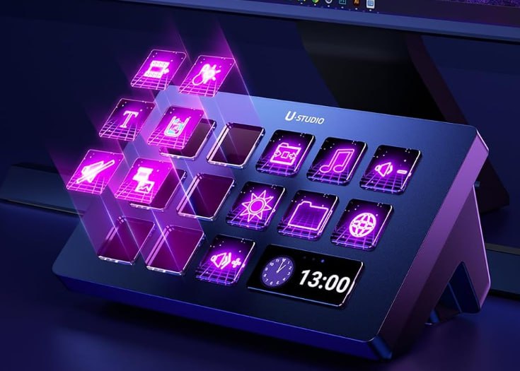 ULANZI Stream Controller Macro Keyboard D200 U-Studio Macro Pad 14 teclas LCD, 13 teclas de macro personalizáveis