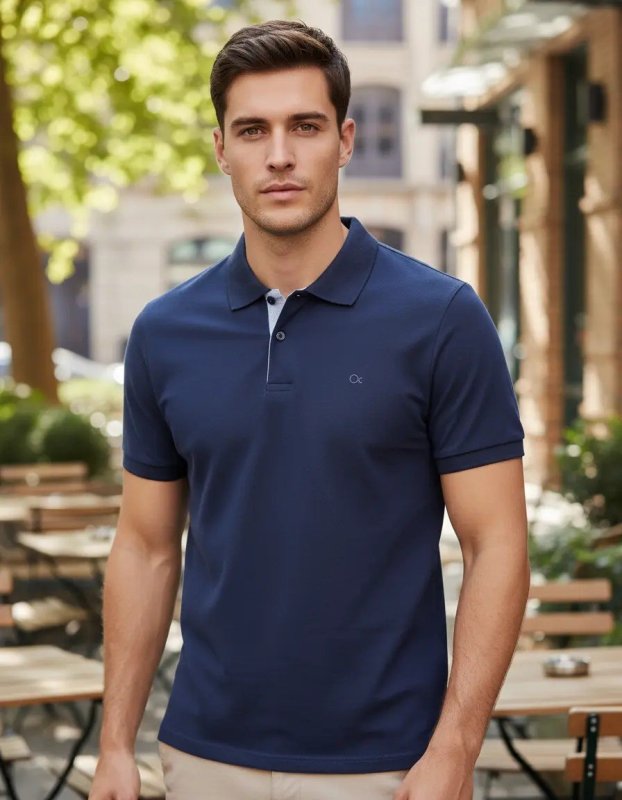Camisa Masculina Social Gola Polo Ogochi Slim Manga Curta