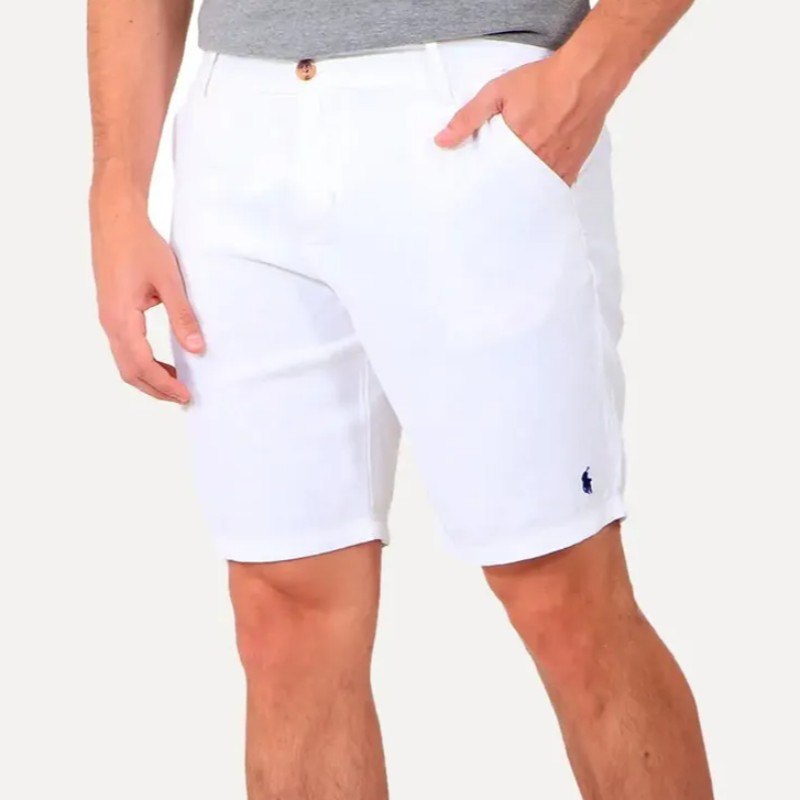 Bermuda Ralph Lauren Masculina Linho Navy Icon Branca