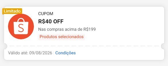 R$40 OFF em R$199 em produtos selecionados