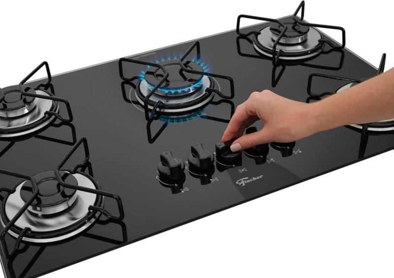 Fischer Cooktop 5 Bocas FIT LINE - Vidro Preto - Bivolt