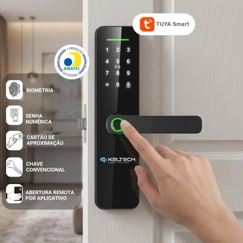Fechadura Digital Biométrica Keltech KT-1000 - Senha e App Tuya - Preto