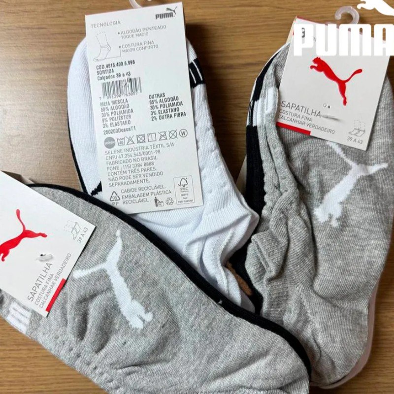 Kit 9 Pares Meias Puma Sapatilha Soquete Invisível Original