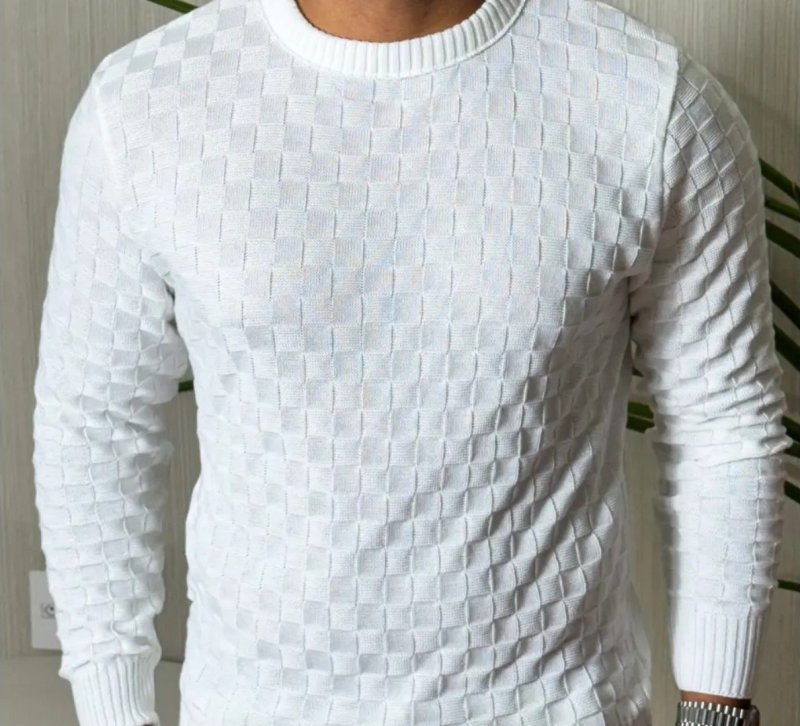 Suéter Masculino Lã Tricot Manga Longa Xadrez Blusa De Frio
