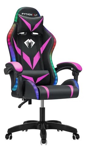 Cadeira Gamer E Escritório Python Fly Com Led Rgb Ergonômica Cor Violeta E Preto