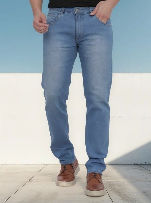 Calça Jeans Masculina Corte Reto Tradicional Lycra Básica + Frete Grátis