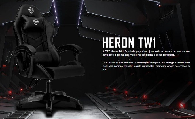 Cadeira Gamer TGT Heron TW1 Preta Reclinável Espuma Moldada Pistão Classe 4