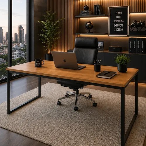 Mesa Escritório Industrial 150cm Home Office Corporativo Ma Madeira