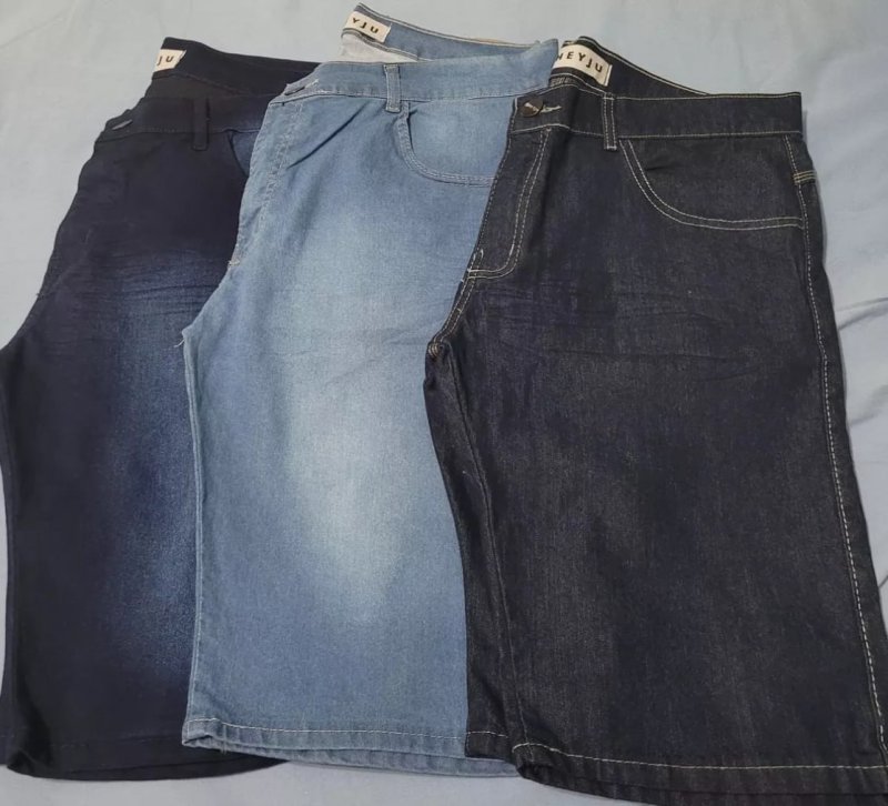 Kit 3 Bermudas Jeans Masculina Lycra Elastano Jeans Sortidos Liso 42