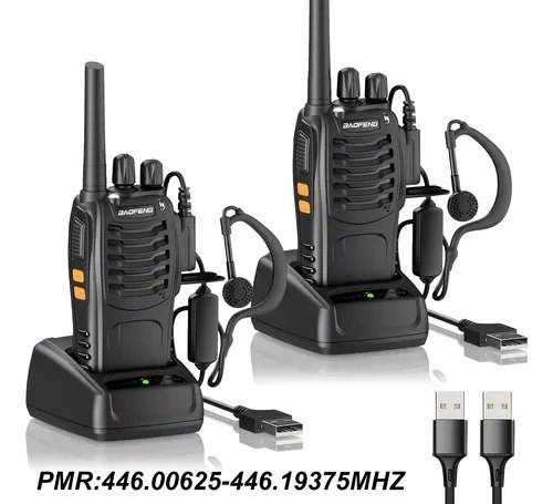 Kit 2 Rádios Comunicadores Baofeng BF-88E 16 Canais PMR com Base Carregadora