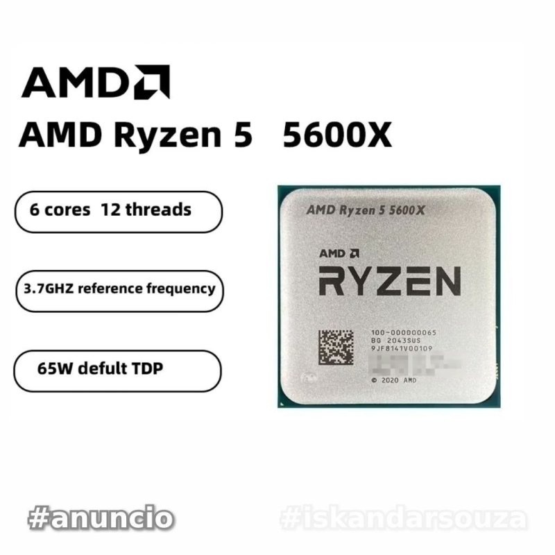 Processador AMD Ryzen 5 5600x, 6-Core, 12-Threads, 3.7GHz (4.6GHz Turbo), Cache 35MB, AM4 Novo (Sem Caixa ou Cooler)