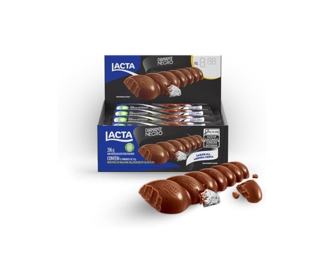 Cx com 12 un. Chocolate Lacta Diamante Negro 28g + Frete Grátis
