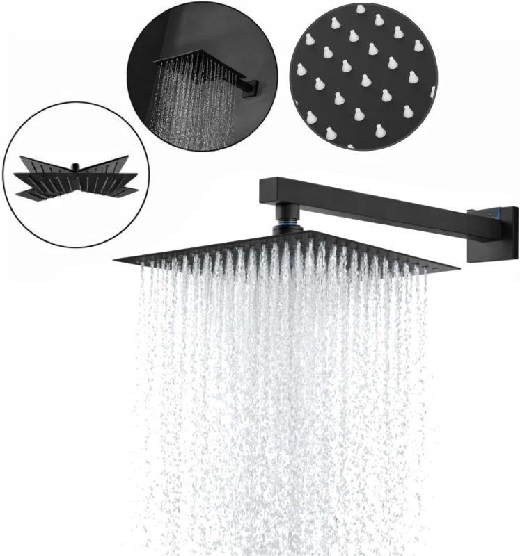 Ducha de Aço Inox 304 20x20 Alta Pressão – Preto