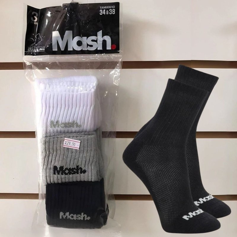6 Pares De Meias Mash Cano Médio Longo Masculina Esportiva