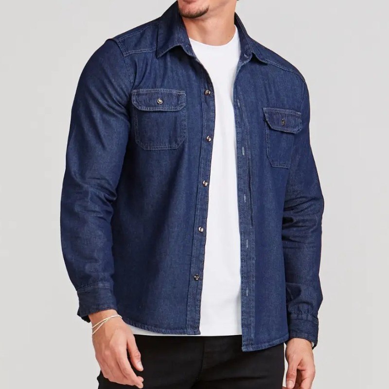 Camisa Social Masculina Jeans Manga Longa Long Fit Slim Luxo