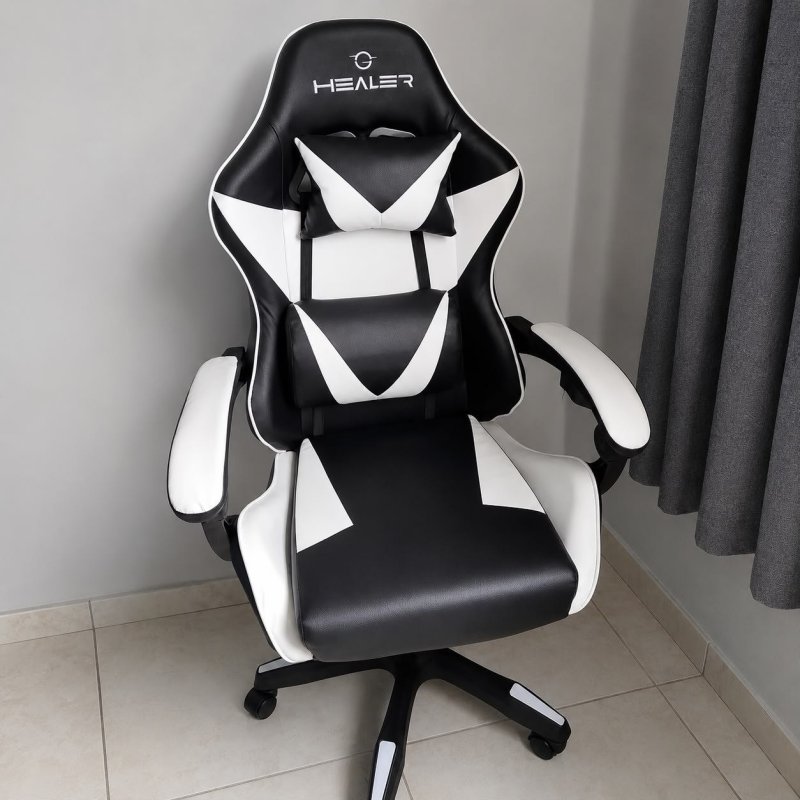 Cadeira Gamer Lancer Preta E Branca Healer Preto/branco Couro Sintético