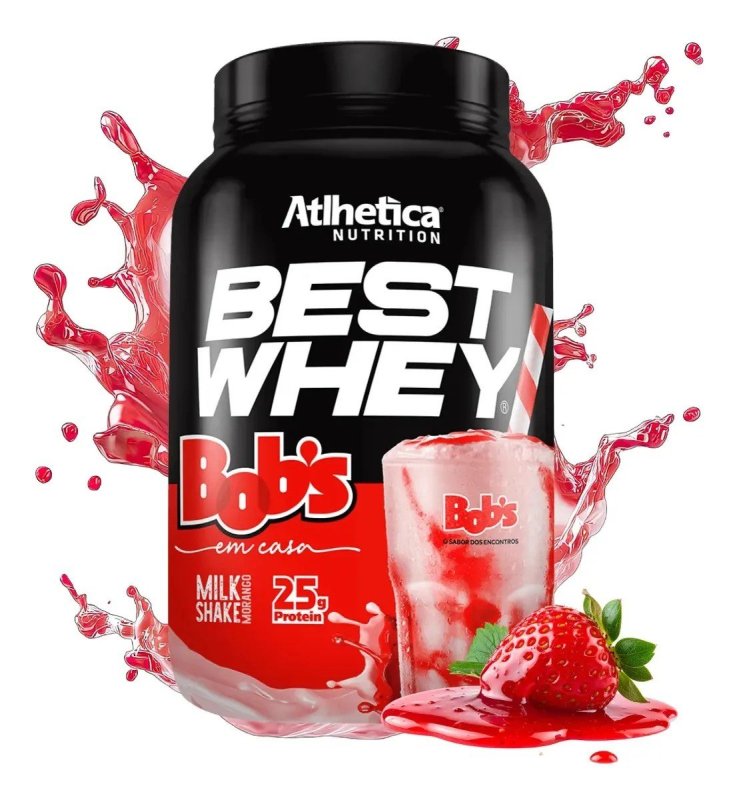 Best Whey Bob's Milk Shake Morango Pote 900g 3w Atlhetica Nutrition