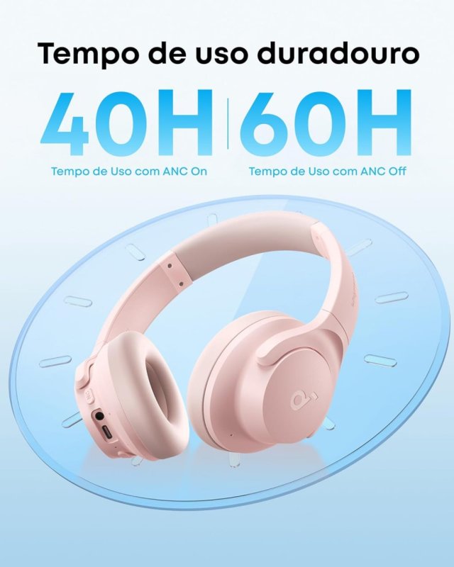 Soundcore Q20i - Cancelamento Híbrido - 60h Bateria - Rosa