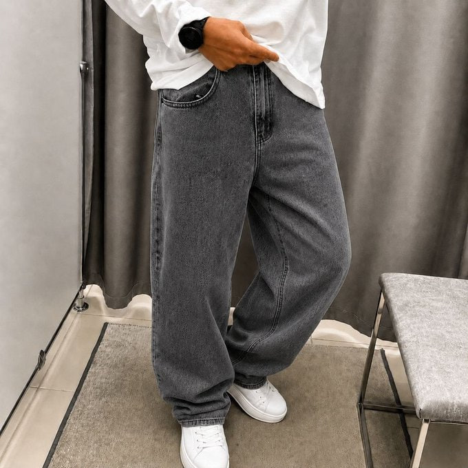 Calça Jeans Masculino Baggy Balão Streetwear Cinza Estonada