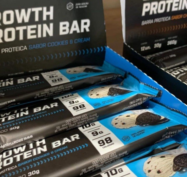Barra De Proteína (cx. 12 unid.) Growth Supplements - Sabor Cookies & Cream + Frete Grátis