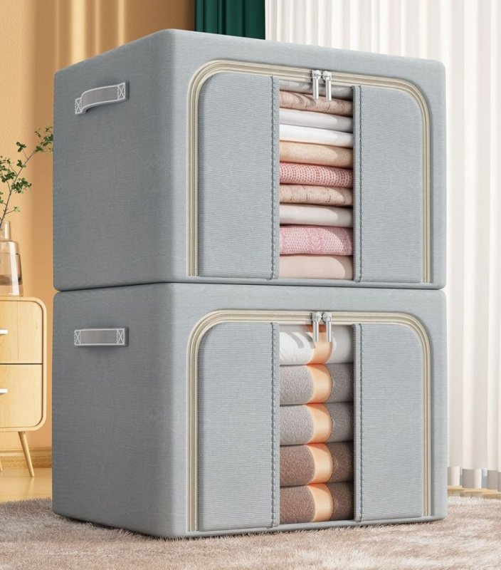Kit com 2 Caixas Organizadoras de Tecido 66L com Estrutura de Aço