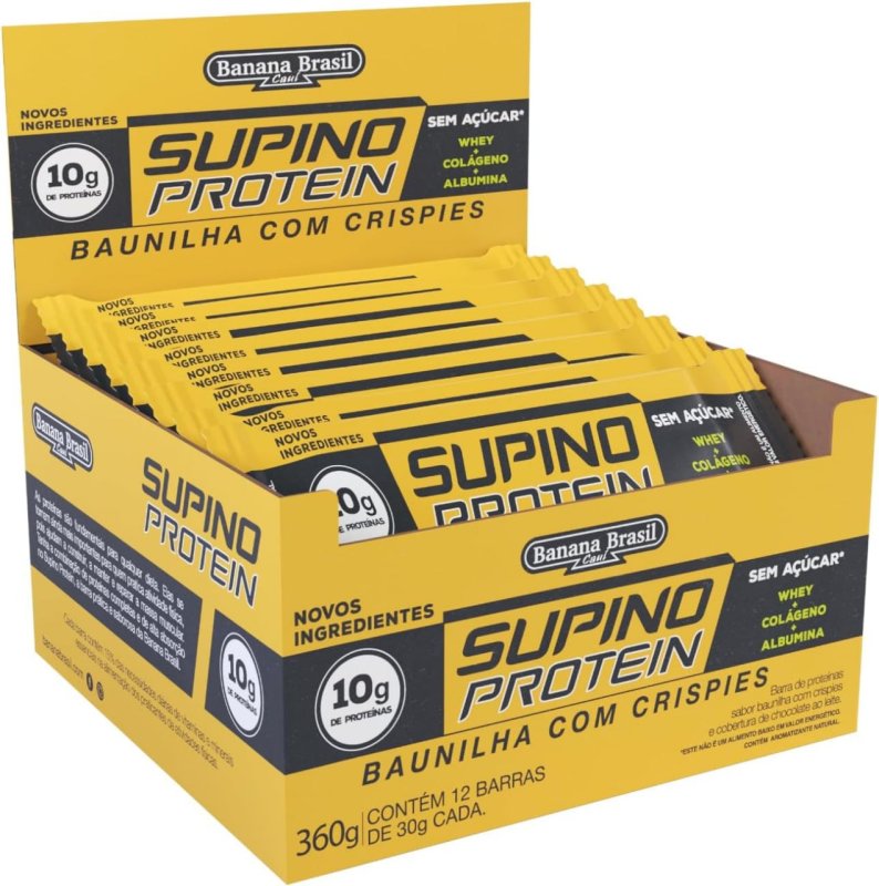 Display Banana Brasil Supino Protein Baunilha – 12 Barras de 30g