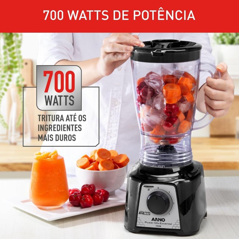 Arno Power Mix 700W LQ19 - 2,4L - 4 Lâminas AFIAMAX - Preto