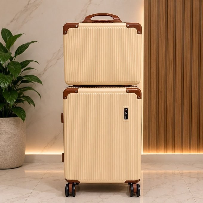 Mala De Viagem 10kg Promoção Rodas 360° Miami Com Frasqueira Bege Listras